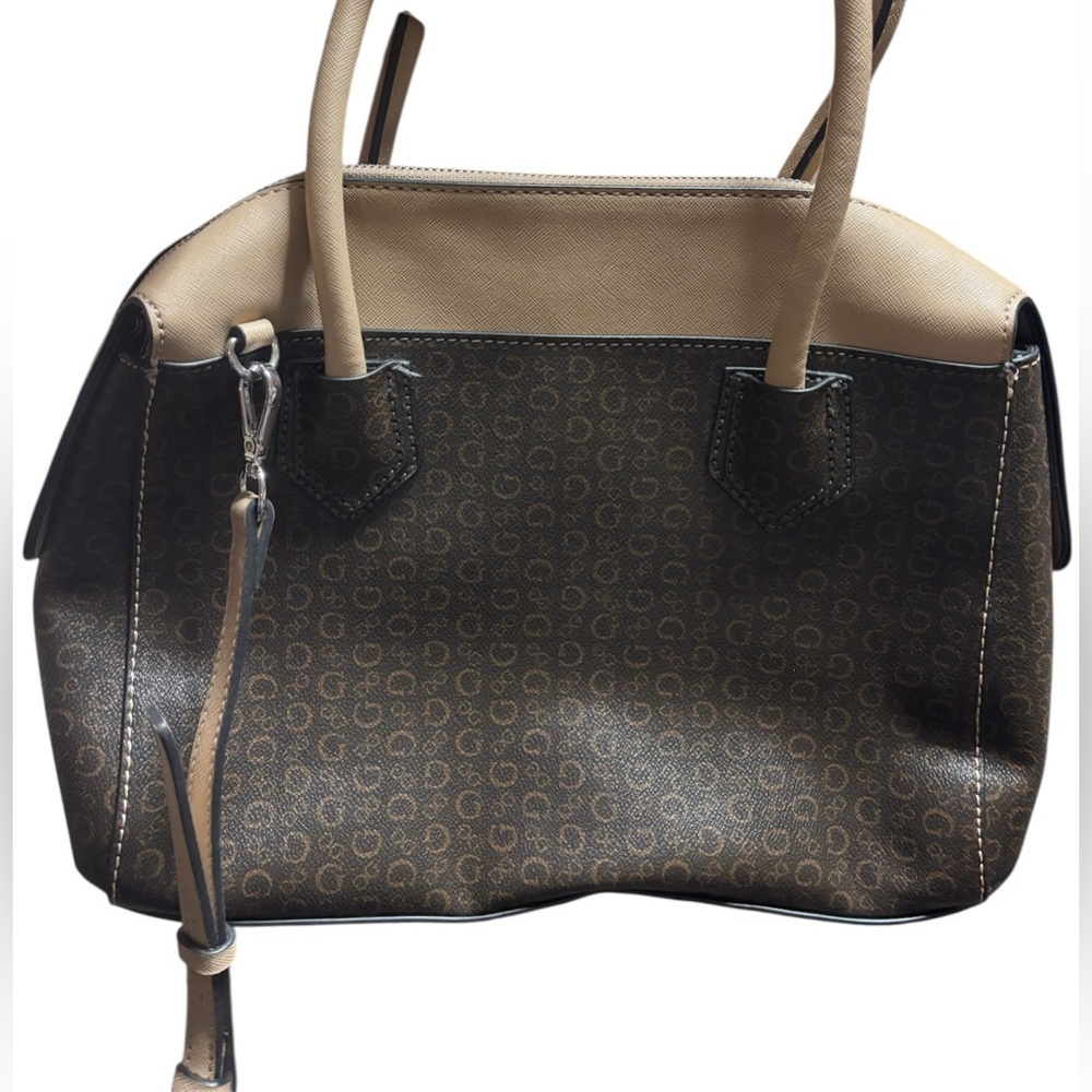 Stylish and Chic GUESS Beige and Black Logo Satchel - Picture 2 of 10